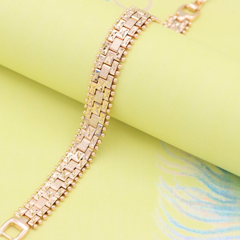 "Rose Gold Textured Link Bracelet with Gold Beaded Border, XPBL0878 - Picture 5 of 12